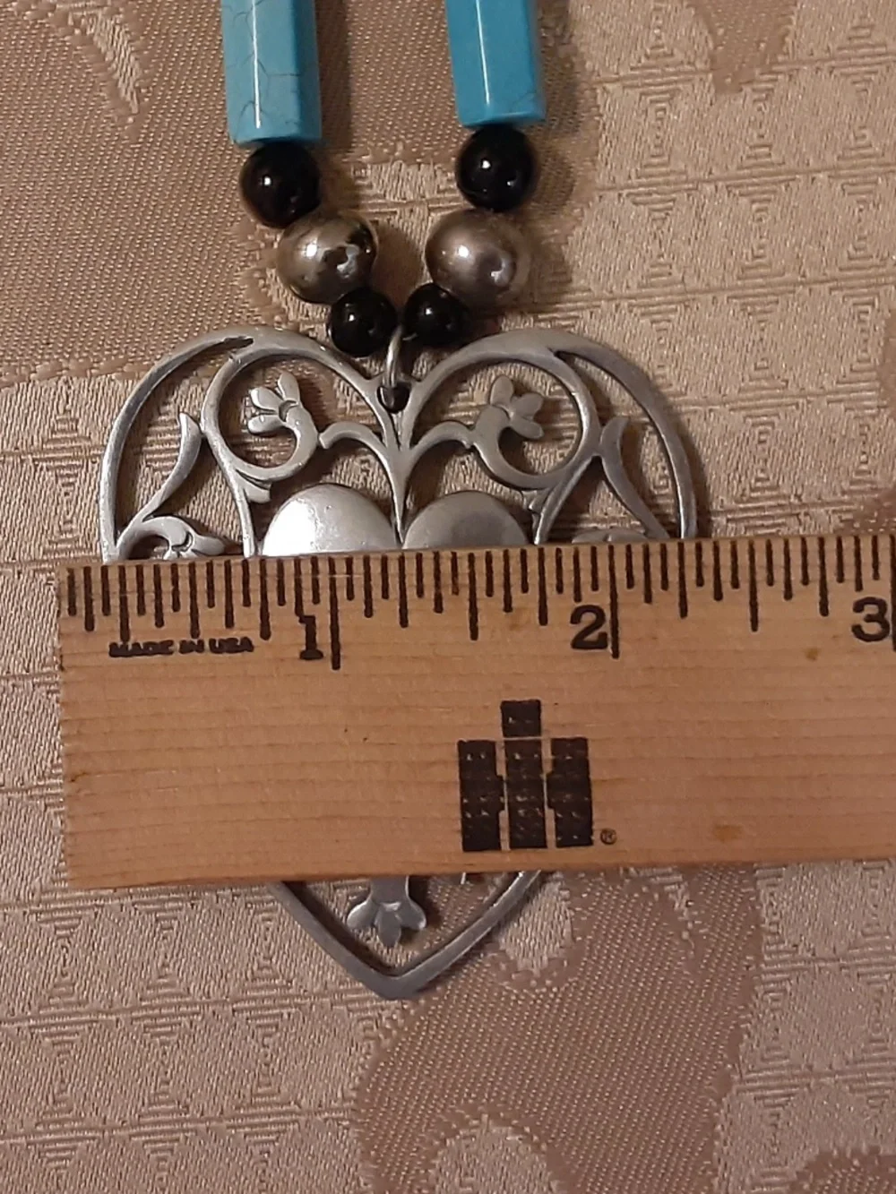 Reed & Barton Pewter Pendant & Native American Beaded Vintage Necklace